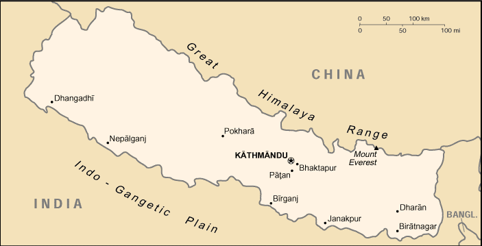 Blank Outline Map of Nepal
